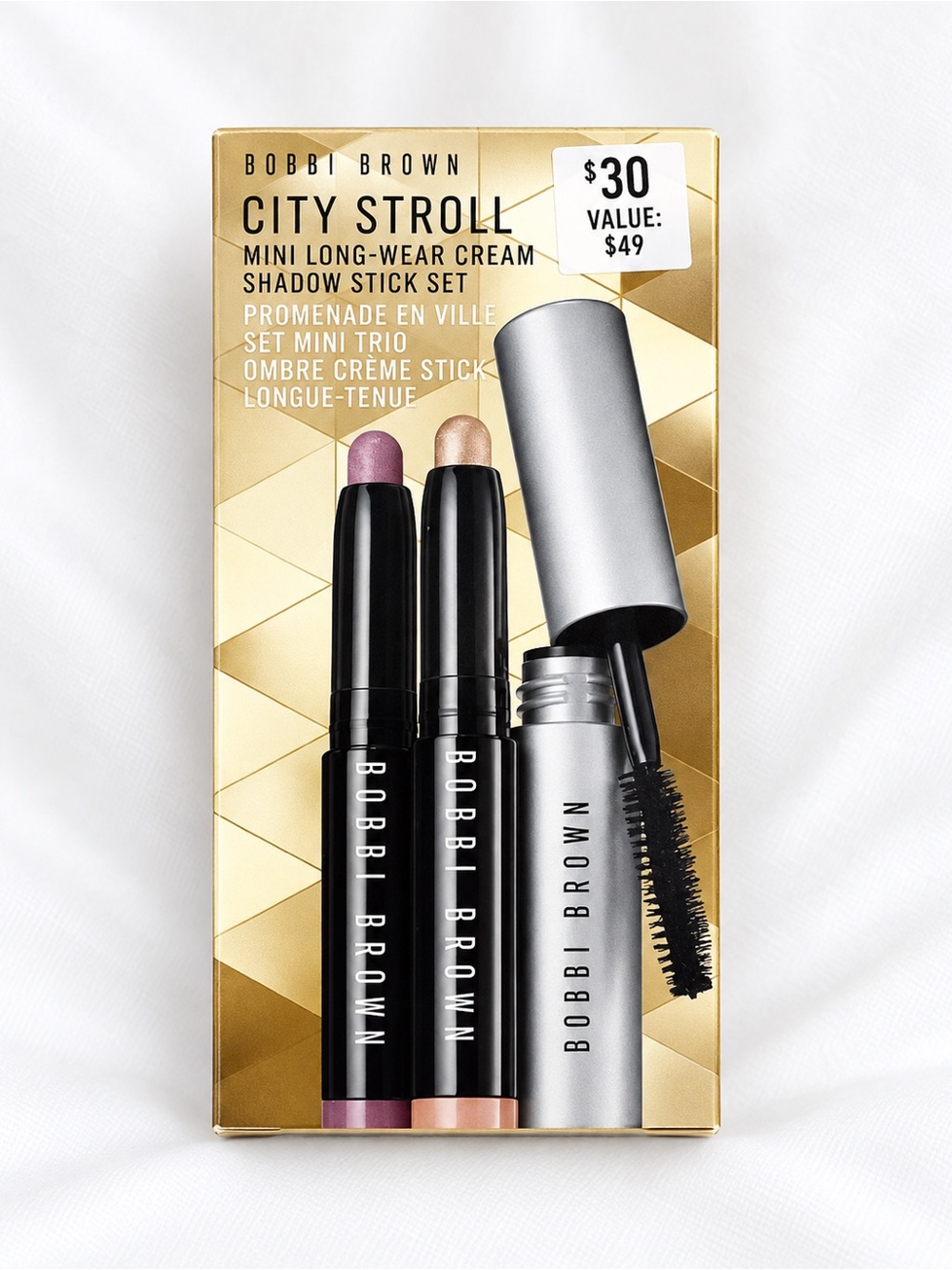 Bobbi Brown City Stroll Mini Cream Shadow Sticks & Mascara — Pink & Gold
